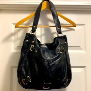 Stunning B. MAKOWSKY black supple leather with silver hardware handbag